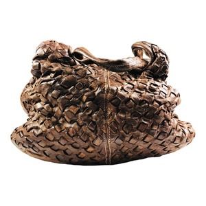 LANGELLOTTI Italian Leather Brown 3 Compartment Woven Shoulder Bag Purse Hobo